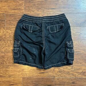 True Religion Black Nylon Contrast Stitch Cargo Shorts Size XL